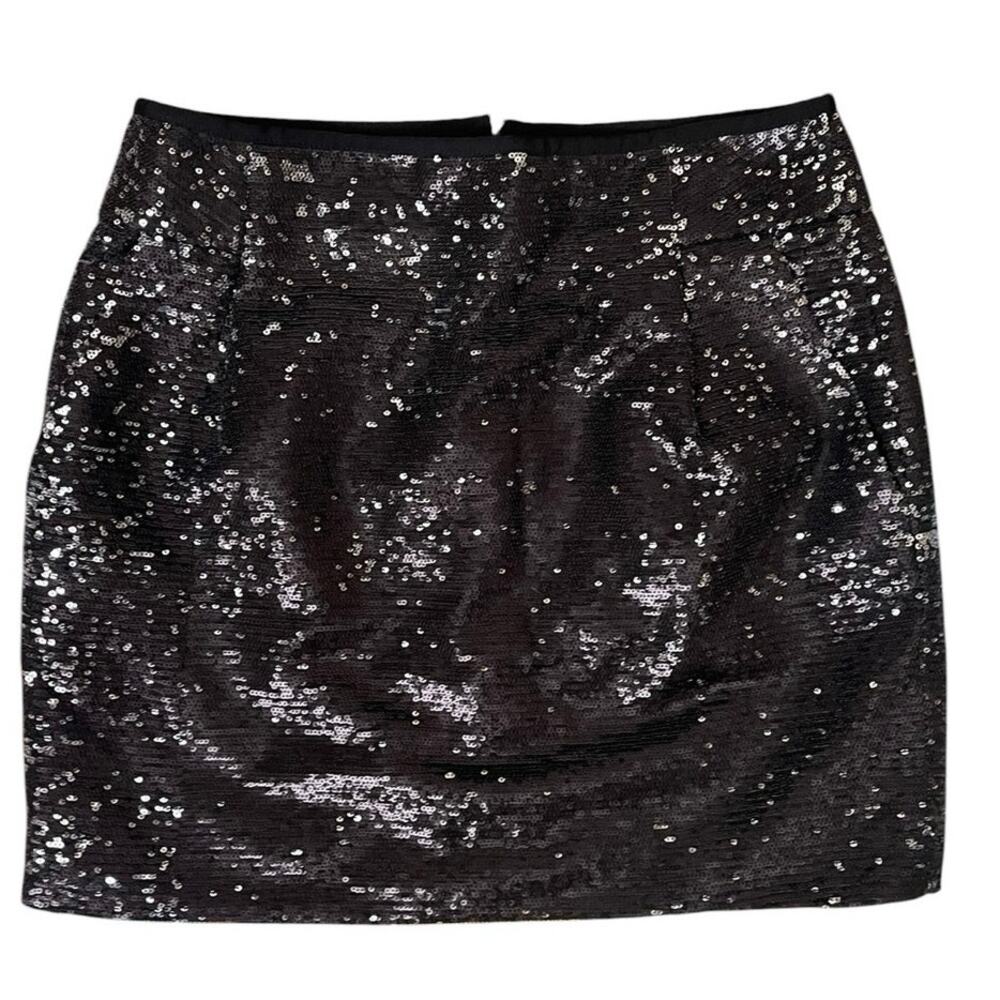 J.Crew Sequin Mini Skirt Size 6 Black Silver Metallic Pockets Sparkly Concerts